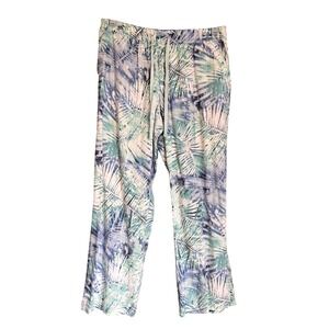 Bandolino Jeans Petite Palm Leaf Print Wide Leg Pant Women Size 10P Linen Petite